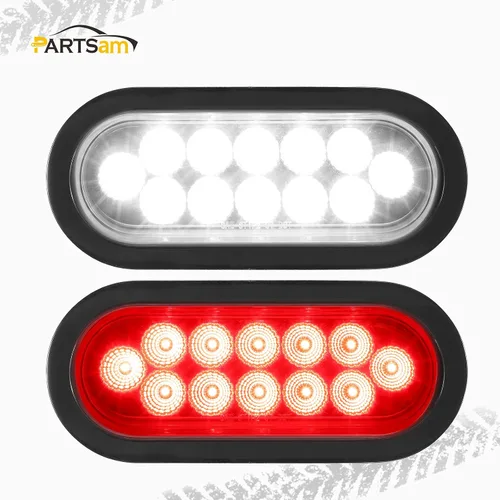 Vista 2 de Partsam Juego de 2 luces traseras ovaladas rojas de 6.7 pulgadas y luces de respaldo blancas, 12 diodos con ojales de goma y coletas de cable de 3