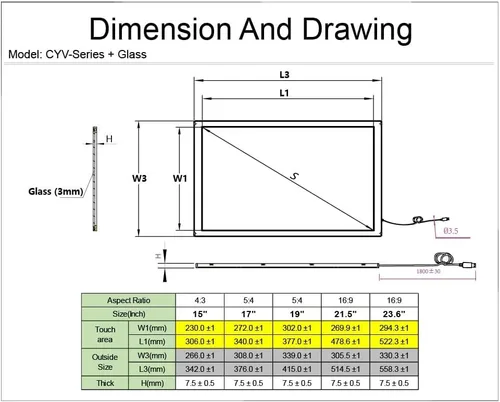 Vista 3 de Chengying Superposición infrarroja multitáctil de 21.5 pulgadas (16:9) - Marco táctil IR - Panel táctil infrarrojo de 21.5 pulgadas - Interfaz USB