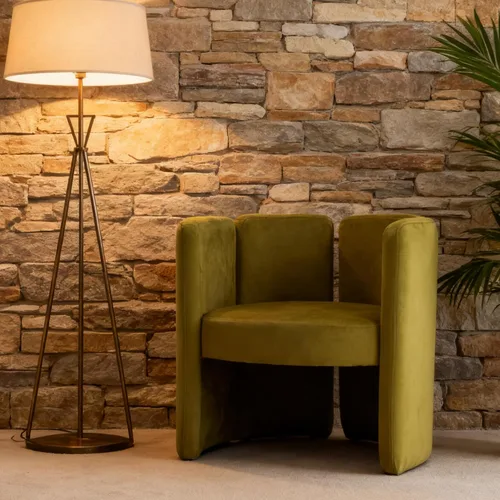 Vista 5 de Silla de acento de terciopelo, silla única acolchada en forma de barril con respaldo circular, diseño moderno, lindas sillas decorativas laterales