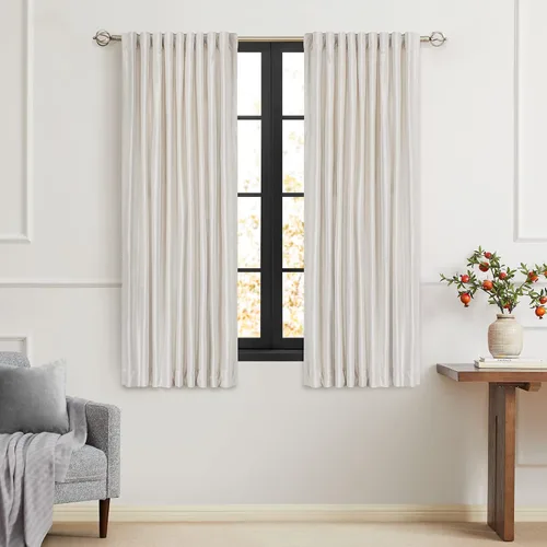 Vista 49 de PRIMROSE Cortinas de terciopelo champán de 63 pulgadas de largo para sala de estar, juego de 2 paneles opacos, bolsillo para barra, pestaña trasera
