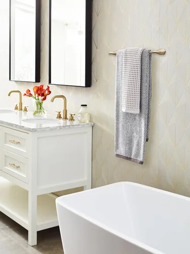 Vista 2 de Amerock BH36043CZ Toallero de bronce champán Toallero de 18 pulgadas (17.992 in) San Vicente Toallero de baño Accesorios de baño