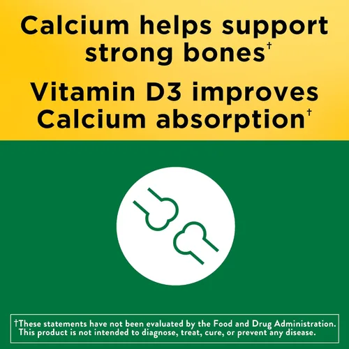 Vista 3 de Nature Made Calcio 600 mg con Vitamina D3, Suplemento Dietético para Apoyo Óseo, 60 Tabletas Suplemento de calcio para la salud ósea, suplemento