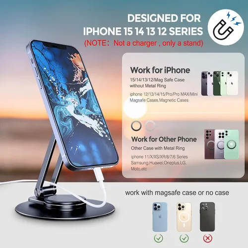 Vista 3 de CreaDream Soporte magnético para teléfono para escritorio, soporte de aluminio MagSafe para iPhone, plegable, ajustable, soporte para teléfono