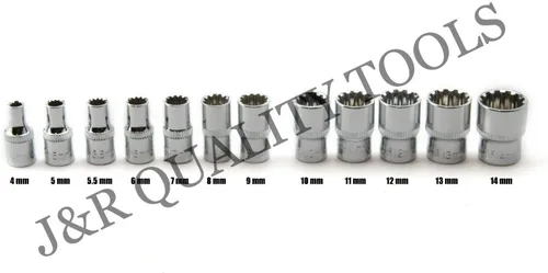 Vista 2 de VCT 12 PC 1/4 "Drive Universal Spline Socket Set métrico Socket Tool Set Socket Set Socket Set Spline Tool