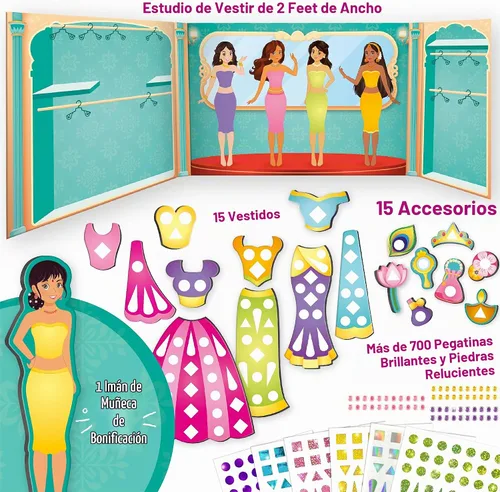 Vista 2 de Imagimake DIY magnético de vestir - princesa india, 30 vestidos magnéticos