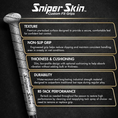 Vista 3 de SNIPER SKIN Baseball & Softball Bat Grip - Replacement Bat Grip Wrap - Easy to Install, Strong, Waterproof, Tacked for Performance