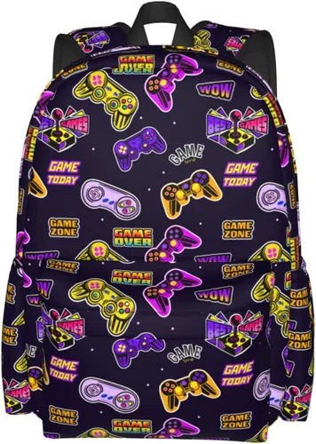 Vista 2 de Reorzon Mochila escolar para niños pequeños, videojuegos, casual, para jugadores, primaria, estudiantes, viajes, para niños y niñas