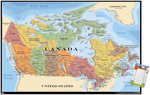 Vista 7 de Trends International Map - Póster de pared de Canadá de 14.725 x 22.375 pulgadas, versión con marco en color madera rústica
