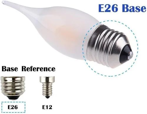 Vista 2 de Bombilla LED para candelabro, base común E26, 2 W regulable, punta de llama de carcasa de vidrio esmerilado, blanco cálido 2700 K, 200 lúmenes
