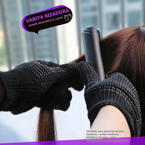 Vista 5 de Teenitor Guante resistente al calor con protuberancias de silicona para herramienta de plancha de cabello, guantes profesionales resistentes al Negro