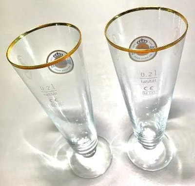 Vista 2 de Warsteiner Vidrio Pilsner con borde dorado 0,2 L Das Einzig Wahre 1753 Par de dos (2) Nuevo