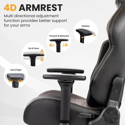 Vista 3 de Silla de juegos grande y alta de 440 libras, silla de juegos con base de metal, espuma viscoelástica lumbar, reposabrazos ajustable 4D, silla