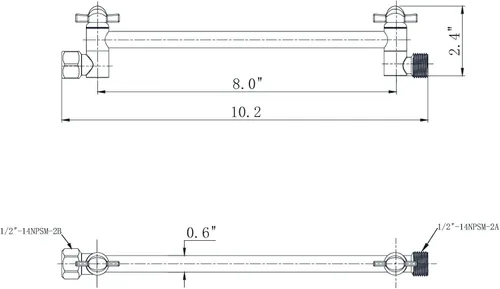 Vista 4 de Brazo de extensión de ducha de 8 pulgadas con cabezal de níquel cepillado. Extensión de brazo de ducha ajustable de latón macizo. Baje o eleve