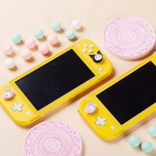 Vista 6 de PERFECTSIGHT Lindas tapas de agarre para pulgar compatibles con consola Nintendo Switch OLEDLite, cubierta de botón analógico de silicona suave
