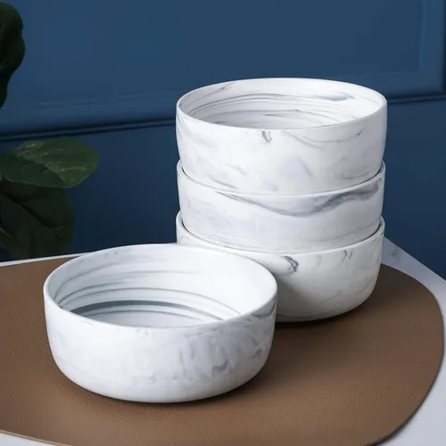 Vista 3 de Stone lain Brighton - Cuencos de porcelana marmolada, blanco mate y gris, 4 cuencos