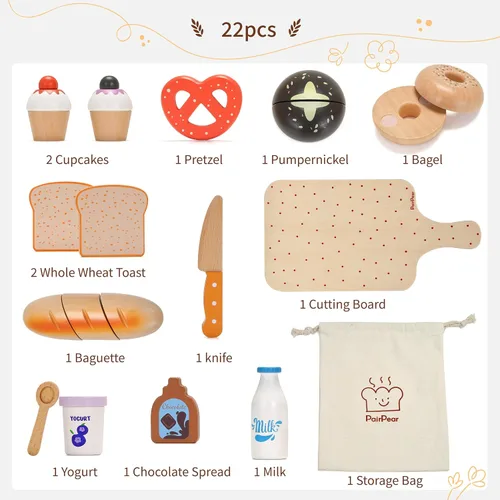 Vista 6 de PairPear Comida de madera para la cocina de los niños, juego de simulación