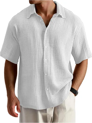 Vista 5 de Camisas de manga corta con botones para hombre, suaves, holgadas, casuales, guayabera, camisas de verano hawaianas para vacaciones