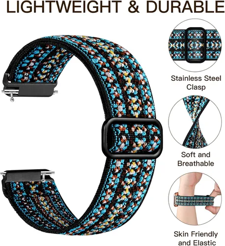 Vista 3 de Maledan Paquete de 3 correas elásticas compatibles con Fitbit Versa 2 bandas para mujeres y hombres, correas elásticas ajustables de nailon