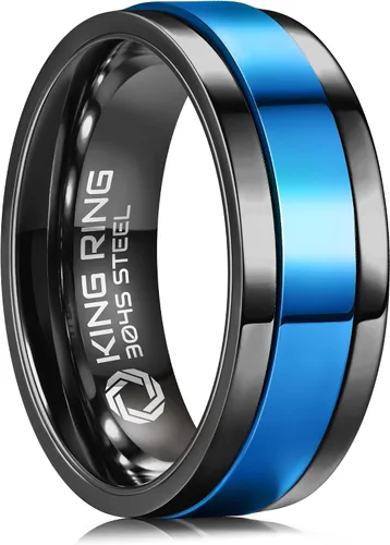 Vista 10 de King Ring 8mm Flat Spinner Stainless Steel Fidget Rings – Designed in USA Negro
