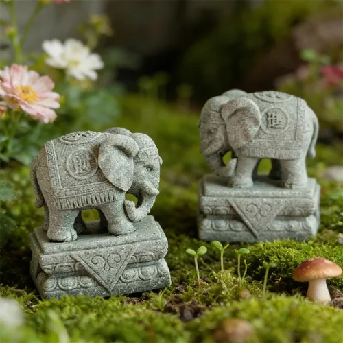 Vista 2 de Un par de estatua de elefante, figura de acuario para perros foo, escultura FengShui para decoraciones de peceras pequeñas de 10 galones o pequeñas