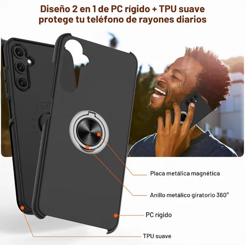 Vista 7 de Gritup - Funda para Galaxy A05S con protector de pantalla HD×2, funda protectora para teléfono a prueba de golpes con soporte magnético de anillo