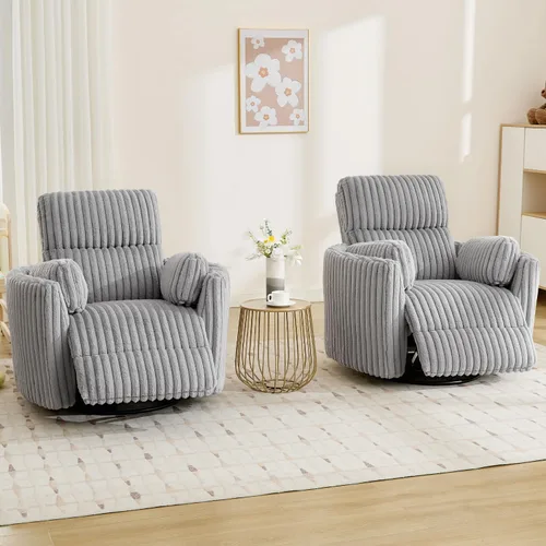 Vista 9 de Mecedora eléctrica giratoria con asiento basculante y reclinable Comfort Stretch para cuarto de bebé con 2 almohadas, silla reclinable eléctrica