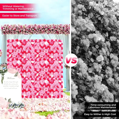 Vista 7 de Juego de paneles de pared de flores de seda artificial, telón de fondo de fiesta de boda, panel de pared floral de rosa de seda para ramo, Rosa