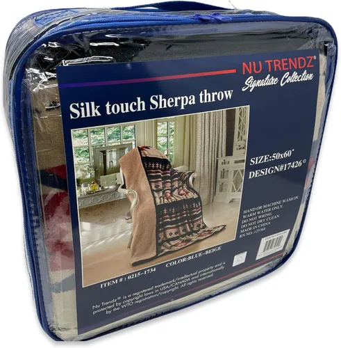 Vista 5 de Southwest Design - Manta con forro de sherpa de 50 x 60 pulgadas (azul_beige)