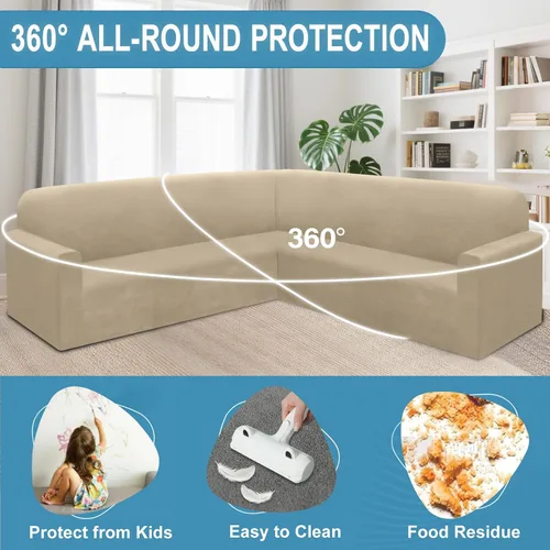 Vista 119 de HDCAXKJ Fundas de sofá seccional de esquina de terciopelo elástico en forma de L, juego de fundas deslizantes suaves y gruesas en forma de U