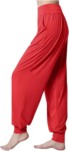 Vista 4 de Mnyycxen Pantalones deportivos para mujer, pantalones casuales sueltos de baile, mallas elásticas de cintura alta, pantalones de pies agrupados