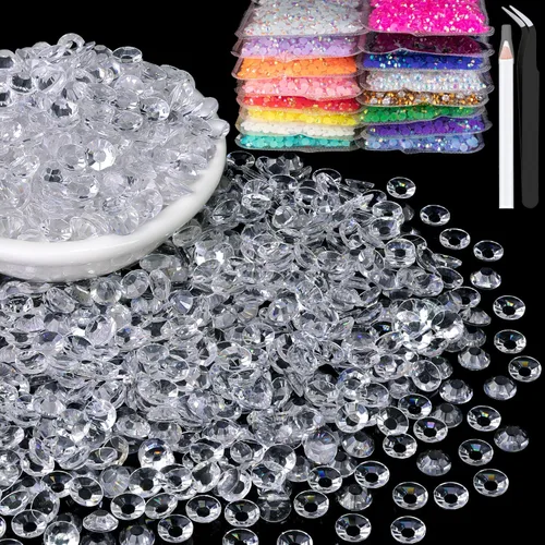 Vista 14 de 15000 diamantes de imitación de resina de 0.079 pulgadas a granel, diamantes de imitación de gelatina redondos negros con parte trasera plana, gemas
