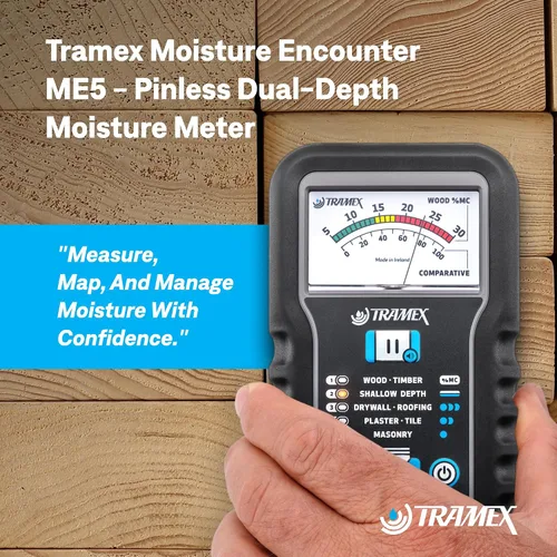 Vista 8 de Tramex Moisture Encounter ME5 Medidor sin clavijas para medir el contenido de humedad en madera, paneles de yeso y materiales de construcción