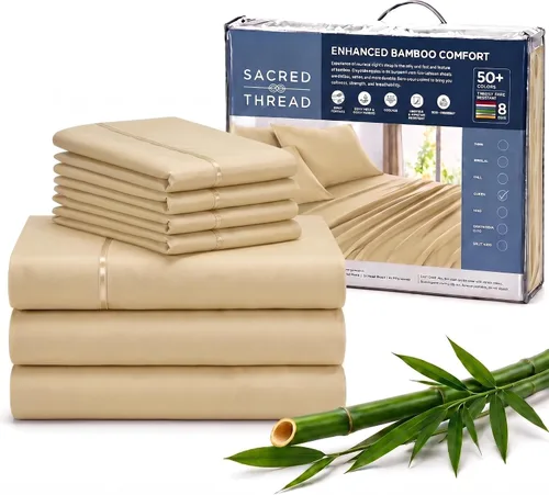 Vista 102 de Sacred Thread Sábanas de rayón derivado de bambú tamaño individual, sábanas refrescantes de bolsillo profundo de 18 pulgadas para personas que