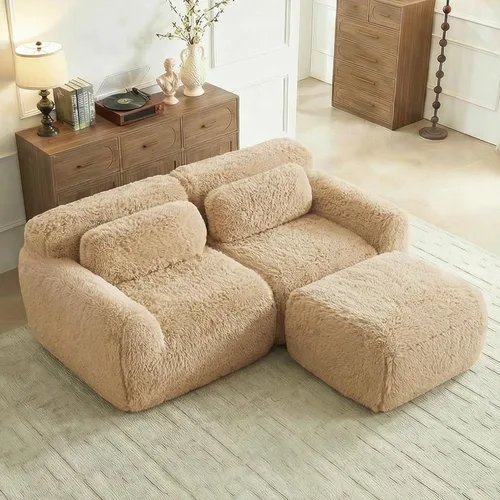 Vista 16 de Sofás de nube sin hueso de 80.4 pulgadas, tela de felpa suave y esponjosa, sofá cama modular con 2 otomanas, sofás de dos plazas de chocolate,
