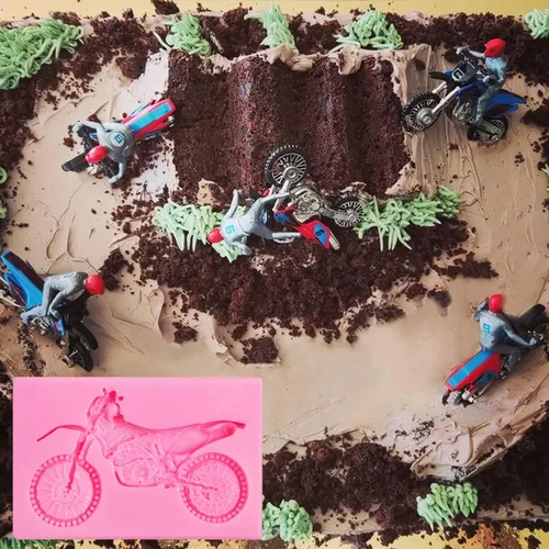 Vista 7 de Moldes de silicona para motocicleta, 4 piezas, herramientas de bicicleta, molde de fondant de chocolate para decoración de pasteles, dulces