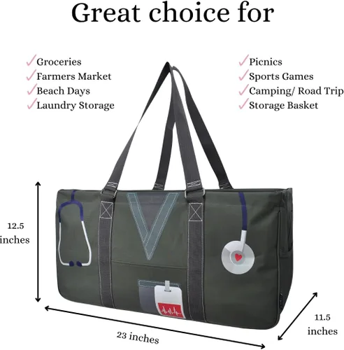 Vista 76 de NGIL Bolsa de comestibles reutilizable extra grande plegable de gran tamaño para comestibles, almacenamiento, picnic, playa, Estampado