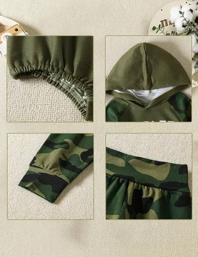Vista 4 de Ropa de bebé niño suéter con capucha pantalones de bebé 2 piezas conjunto de ropa de regalo
