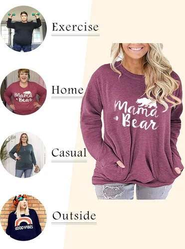 Vista 3 de ROSRISS Camisetas de manga larga para mujer, talla grande, estilo casual, con bolsillos