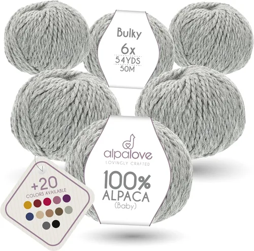 Vista 33 de Set de Lana Abultada (6 x 50 g) Súper Suave de Alpaca Bebé para Tejer Antracita 300 Metros