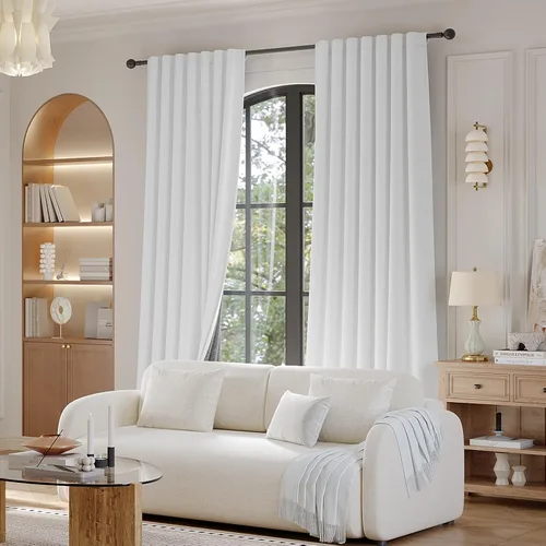 Vista 7 de Rinwoc - Cortinas 100% opacas para dormitorio, con aislamiento térmico, cortinas de 63 pulgadas de largo, juego de 2 paneles, textura de lino