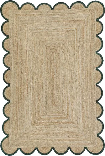 Vista 12 de Alfombra festoneada de yute natural, borde negro, 2 x 3 pies