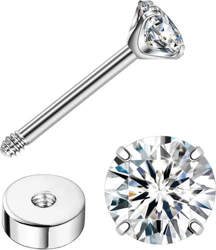 Vista 14 de Enticera G23 Aretes de Titanio 5A+Circonita Cúbica Aretes de Botón con Parte Trasera Plana Aretes Hipoalergénicos de Oro 14K Aretes 2-5MM