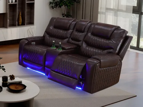 Vista 16 de Juego de sofá reclinable eléctrico, seccional de cuero transpirable beige, juego de muebles de sala de estar, 2 piezas, sofá reclinable eléctrico