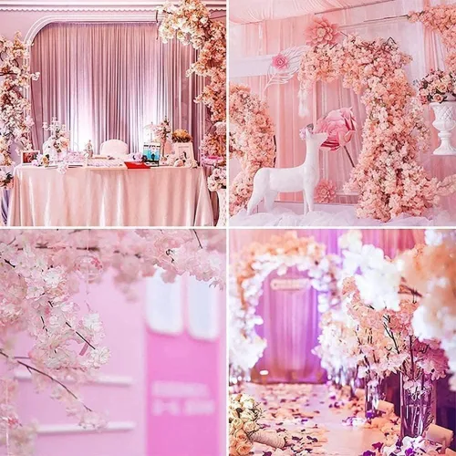 Vista 6 de Hermosa flor artificial rosa, gran simulación, árbol de cerezo artificial, flor de seda, árboles de cerezo artificiales, rosa claro, para interiores