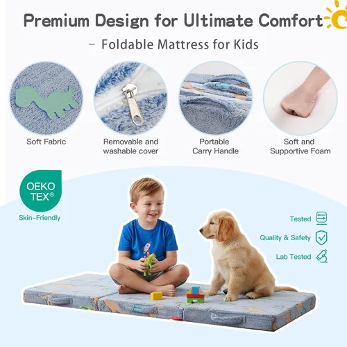 Vista 4 de Tiita Colchón de suelo plegable para niños - Tapete para siesta que brilla en la oscuridad con bolsa de almacenamiento, almohadilla de suelo