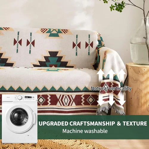 Vista 5 de ROOMLIFE Manta de sofá estilo azteca boho para sillones de 2/3 cojines, fundas de sofá lavables y antideslizantes aptas para mascotas, protector