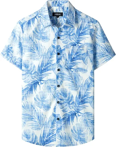 Vista 8 de JOGAL - Camisa hawaiana floral para hombre con bolsillo frontal, estilo Aloha casual Verde Aqua