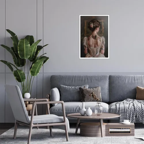 Vista 5 de Pintura retro de chica con estilo vintage en lienzo con estampado de rosas, póster estético antiguo, chica victoriana de estilo moody, arte de pared