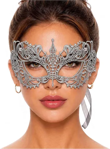 Vista 19 de Masquerade Mask For Women Lace Masquerade Mask for Masquerade Party, Proms, Venetian Party, Mardi Gras, Halloween & Cosplay Ana Bg Pluma de Pavo Real