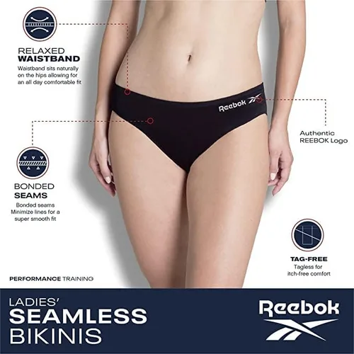Vista 2 de Reebok Ropa interior para mujer - Braguitas de bikini sin costuras (paquete de 10)